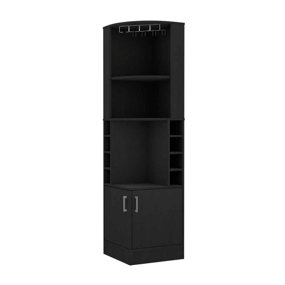 Bar Cabinet Papprika, 8 Wine Cubbies, Double Door, Black Wengue Finish Black Particle Board