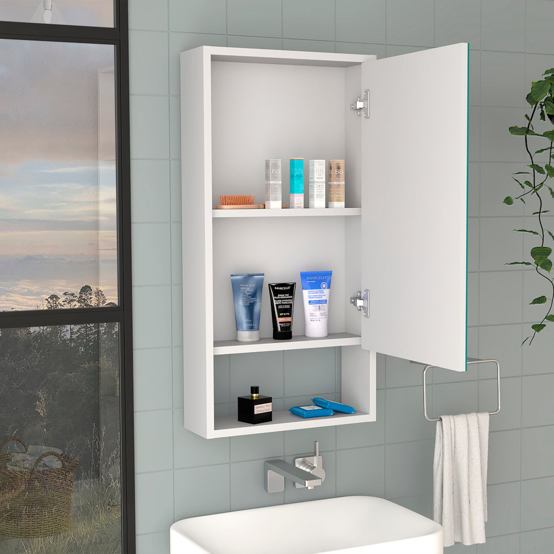 Medicine Cabinet Irvine, One External Shelf, White Finish White Particle Board