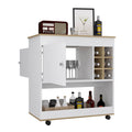 Bar Cart Aloha, Lower Panel, Six Bottle Cubbies, One Cabinet, Light Oak White Finish Light Oak Particle Board