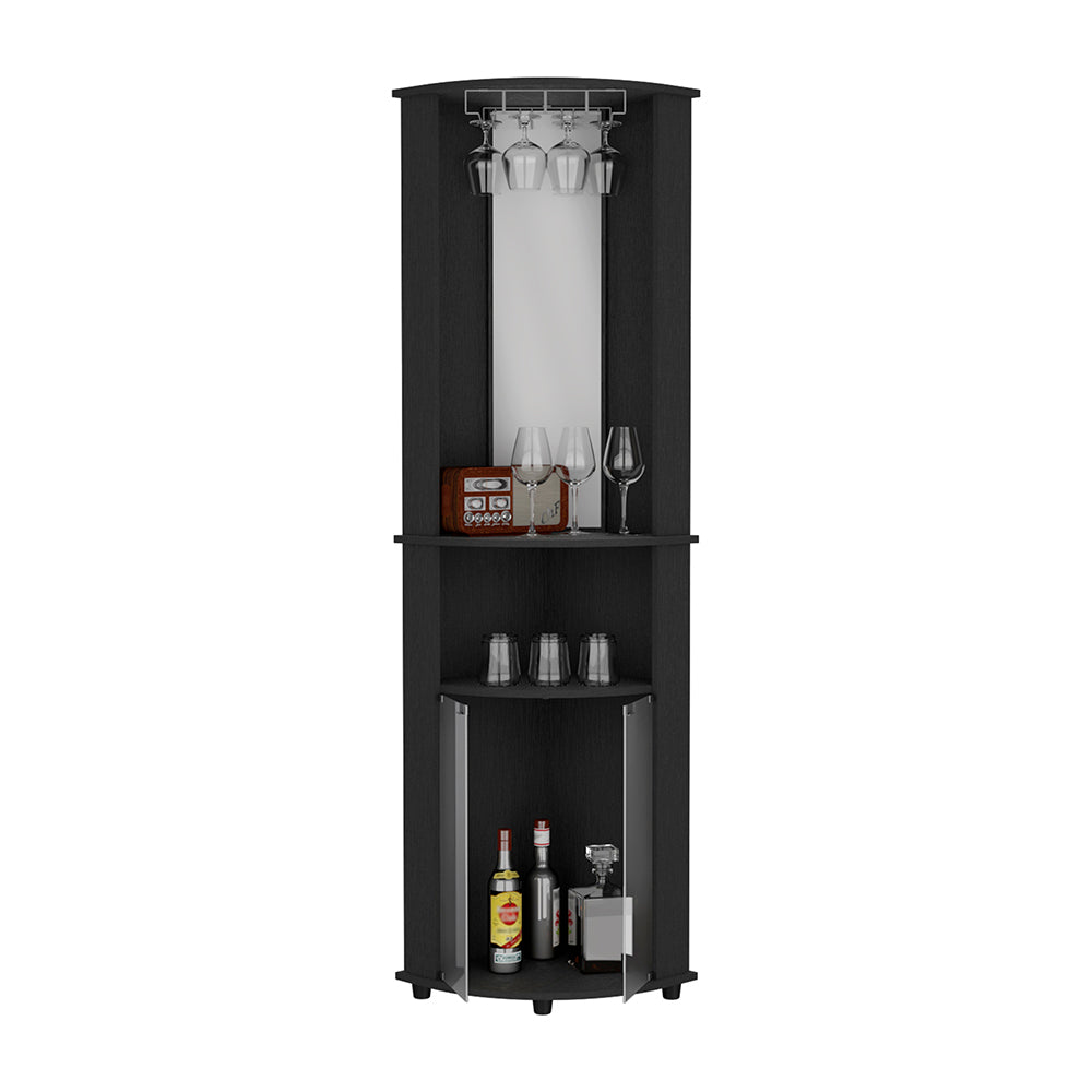 Corner Bar Cabinet Rialto, Three Shelves, Black Wengue Finish Black Particle Board