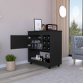 Bar Cart Aloha, Lower Panel, Six Bottle Cubbies, One Cabinet, Black Wengue Finish Black Particle Board