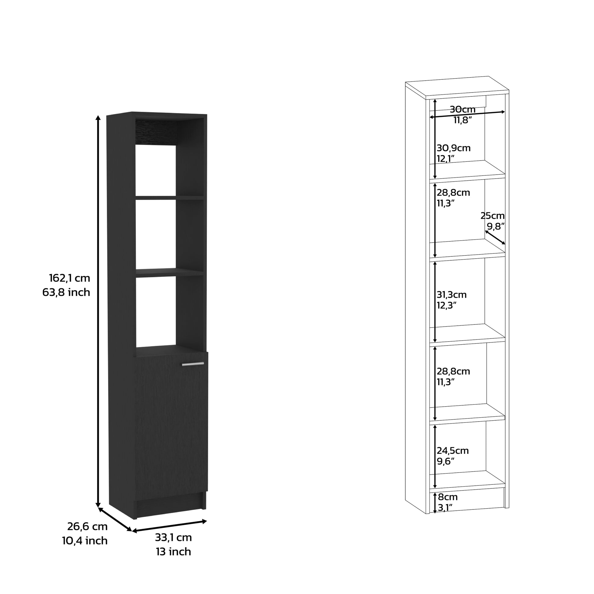 Linen Cabinet Emmett, Two Interior Shelves, Black Wengue Finish Black Particle Board