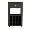 Bar Cart Bayamon, Twelve Wine Cubbies, Four Legs, Carbon Espresso Finish Espresso Particle Board