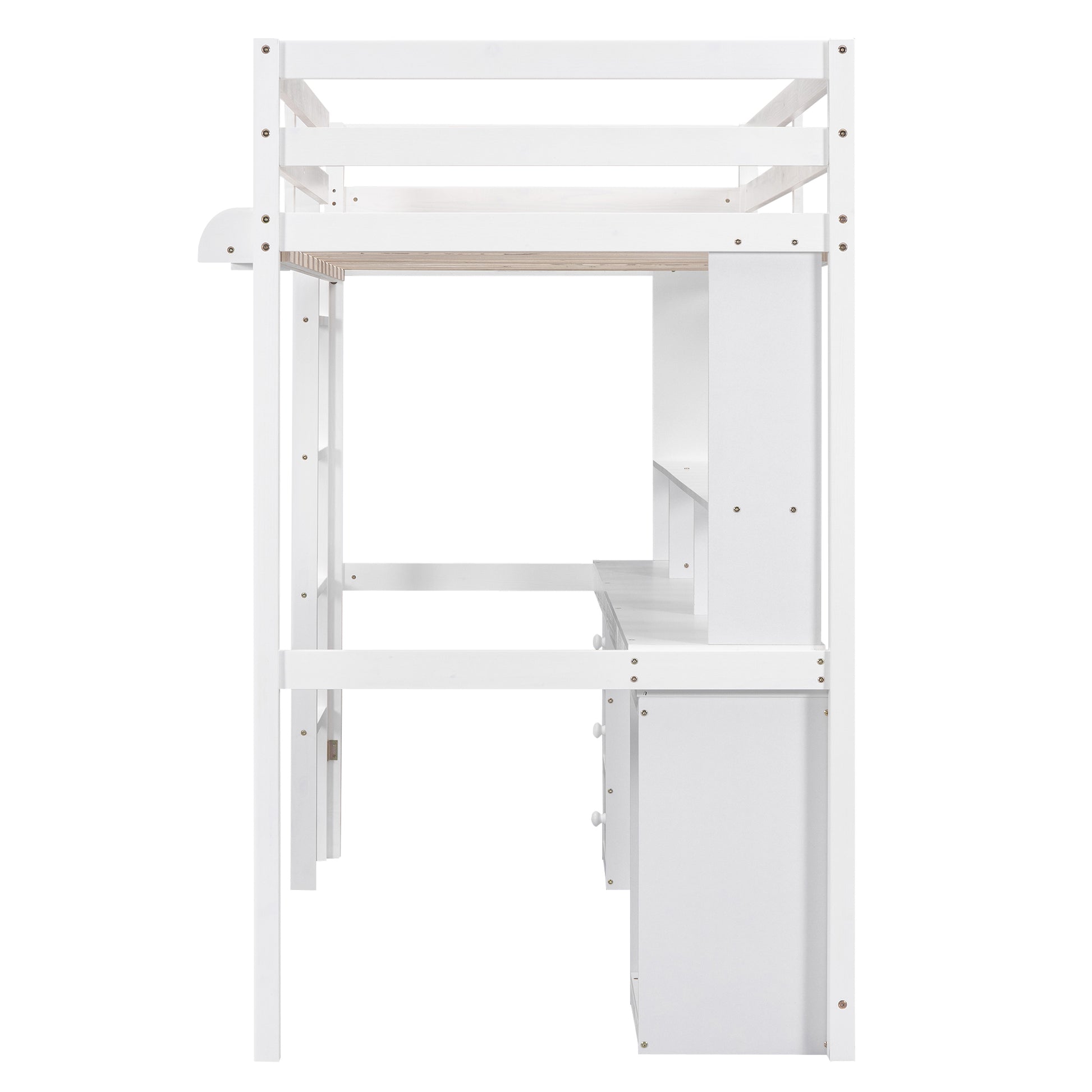 Twin Size Loft Bed With Multi Storage Desk, Led Light And Bedside Tray, Charging Station, White Box Spring Not Required Twin White Wood Bedroom Solid Wood Mdf