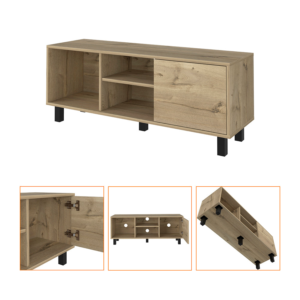 Tv Stand For Tv S Up 43" Three Open Shelves Fredericia, One Cabinet, Light Oak Finish Beige 40 49 Inches Particle Board