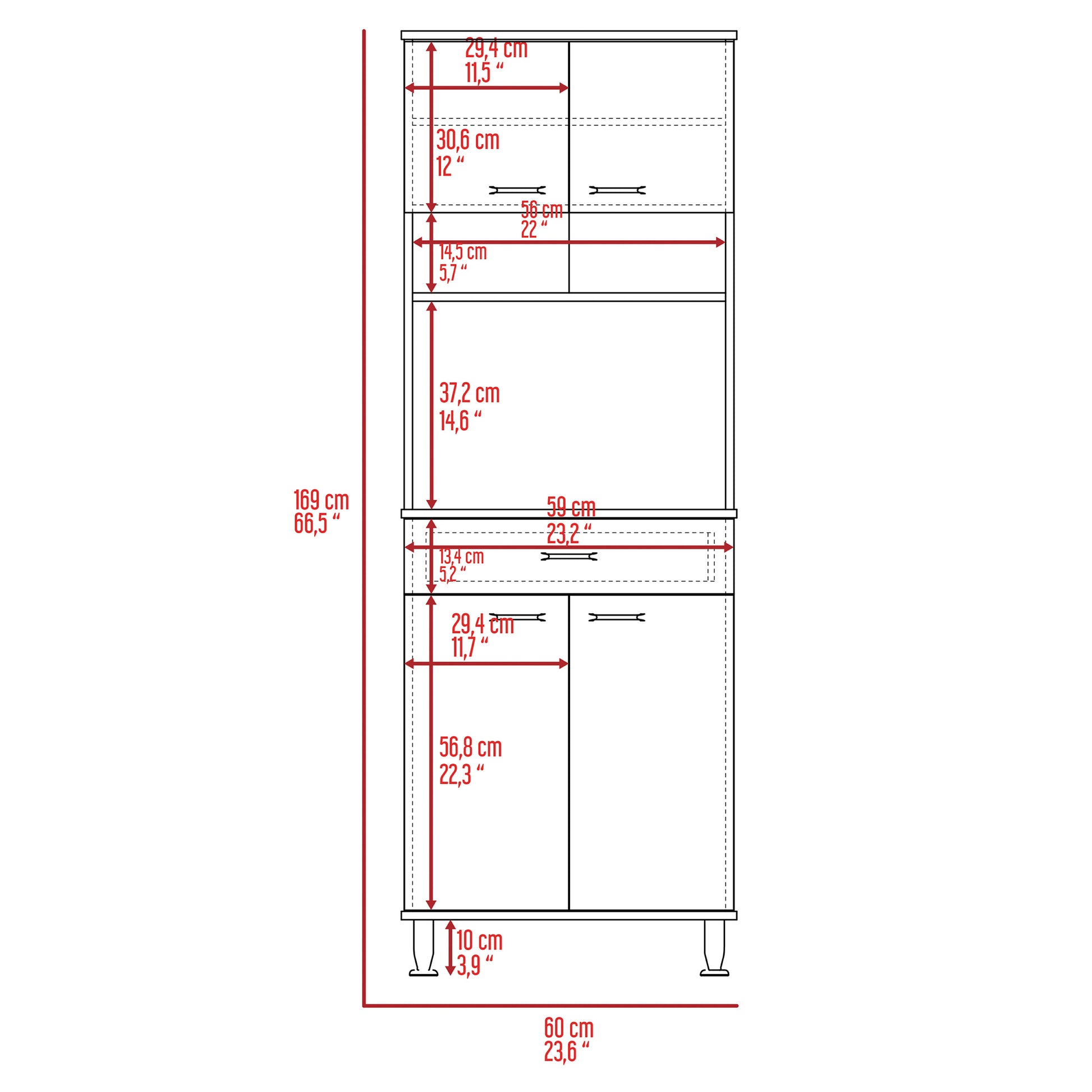 Pantry Piacenza,Two Double Door Cabinet, Smokey Oak Finish Gray Particle Board