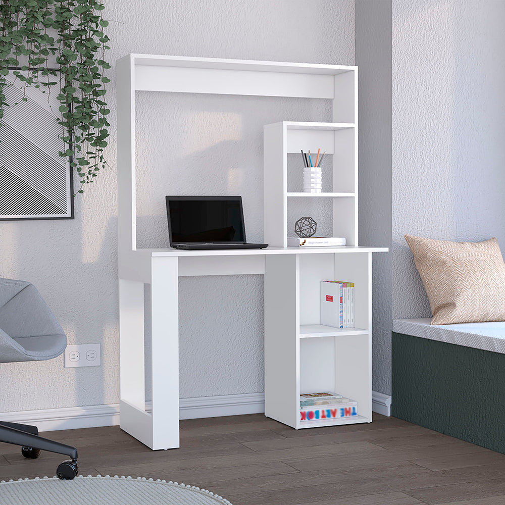 Desk Ryndon, Hutch, White Finish White Particle Board