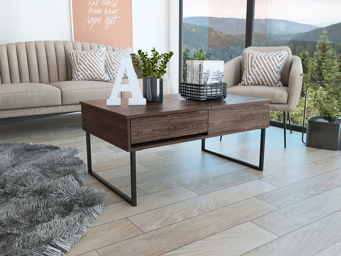 Lift Top Coffee Table With Drawer Vezu, Dark Walnut Finish Brown Particle Board
