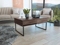 Lift Top Coffee Table With Drawer Vezu, Dark Walnut Finish Brown Particle Board