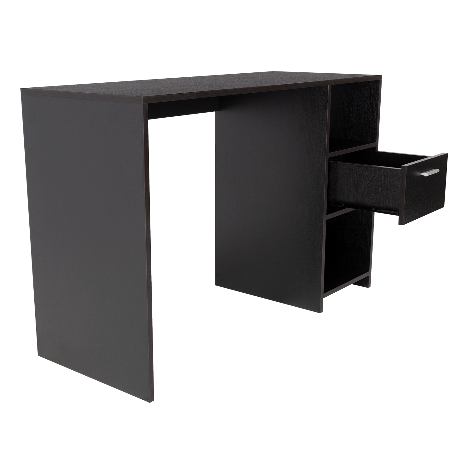 Computer Desk Odessa With Single Drawer And Open Storage Cabinets, Black Wengue Finish Black Particle Board