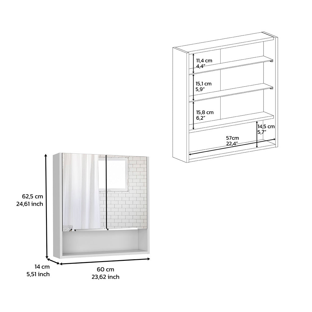 Medicine Cabinet With Mirror Lexington,Three Internal Shelves, White Finish White Particle Board