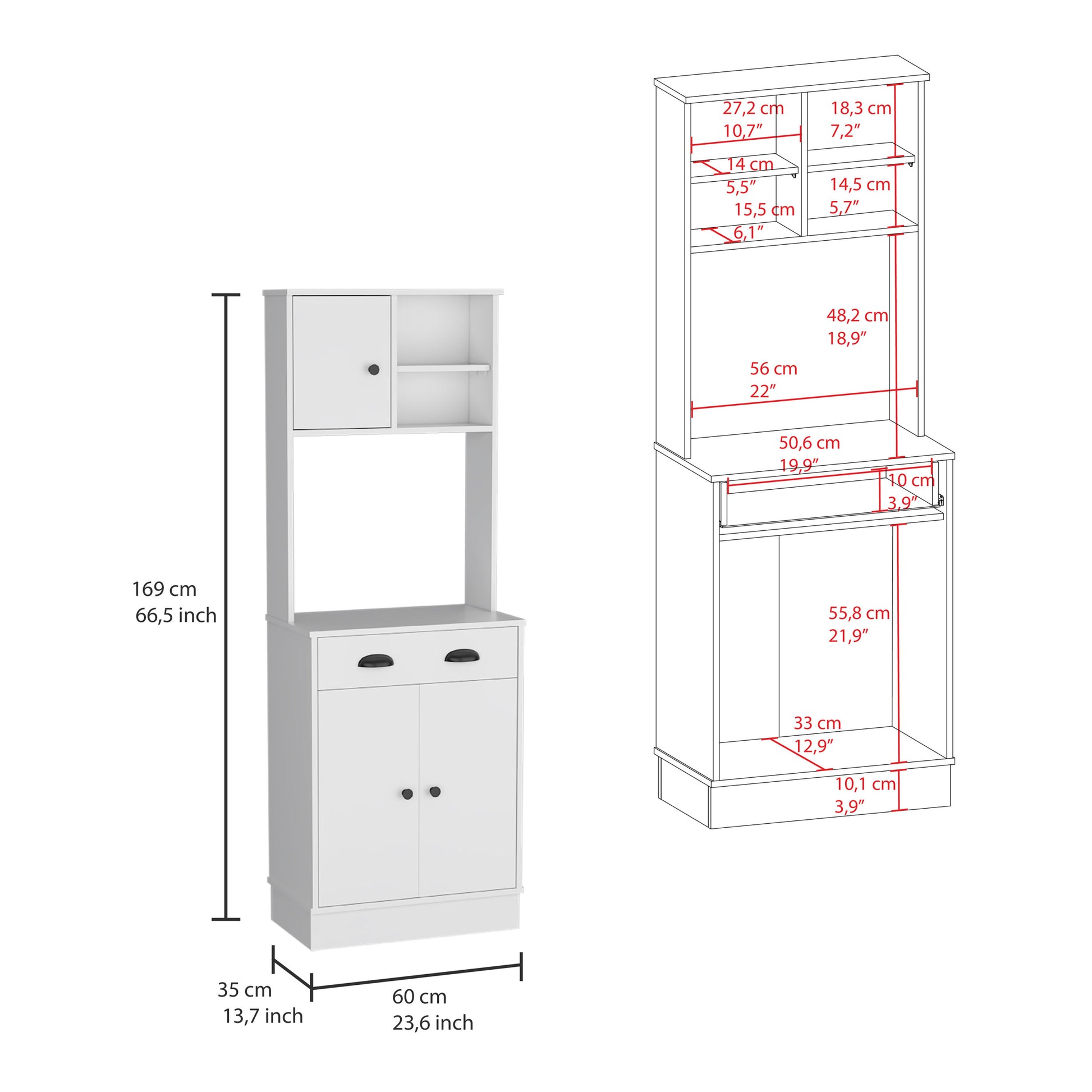 Microwave Storage Stand With 3 Doors And Drawer Arlington, White Finish White Particle Board