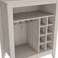 Bar Cabinet Castle, One Open Shelf, Six Wine Cubbies, Light Gray Finish Light Gray Particle Board