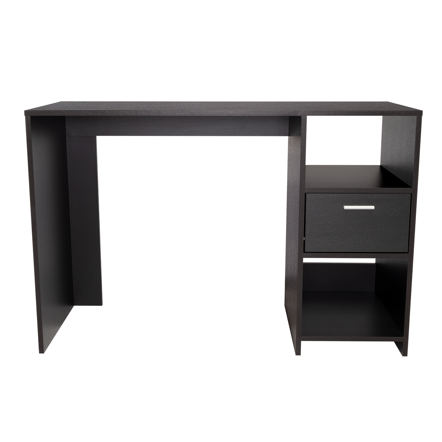 Computer Desk Odessa With Single Drawer And Open Storage Cabinets, Black Wengue Finish Black Particle Board