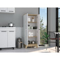 Double Kitchen Pantry Wallas, Double Door, Four Legs, Four Shelves, Light Oak White Finish Light Oak Particle Board