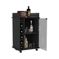 Bar Cart Baltimore, Two Tier Cabinet With Glass Door, Six Wine Cubbies, Black Wengue Finish Black Particle Board