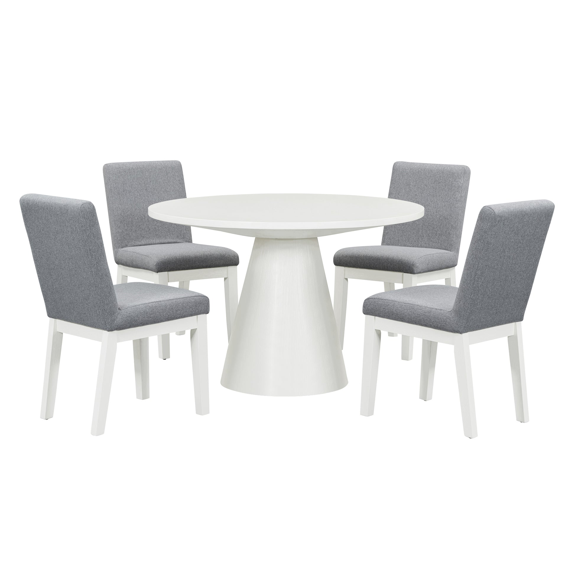 5 Piece Dining Set Retro Round Table With 4 Upholstered Chairs For Living Room, Dining Room Creamy White Cream White Rubber Wood