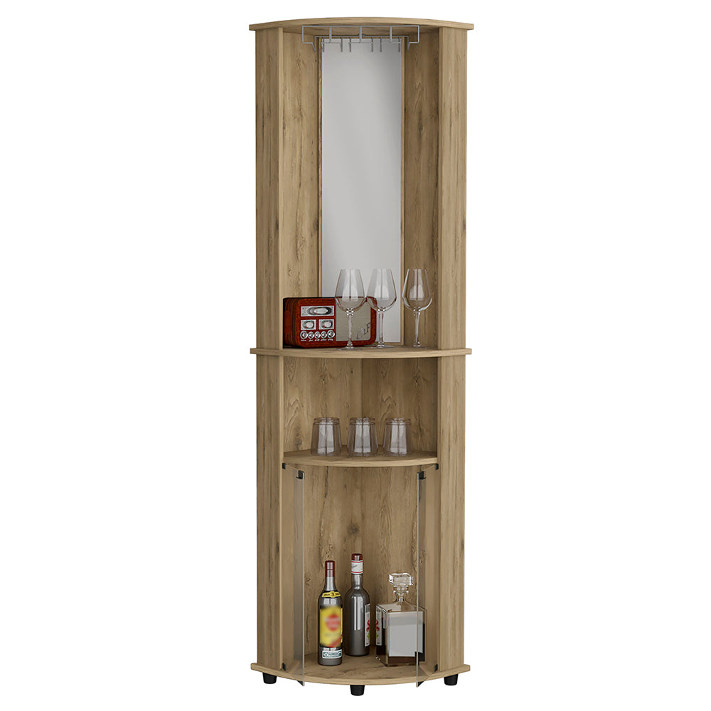 Corner Bar Cabinet Rialto, Three Shelves, Macadamia Finish Beige Particle Board