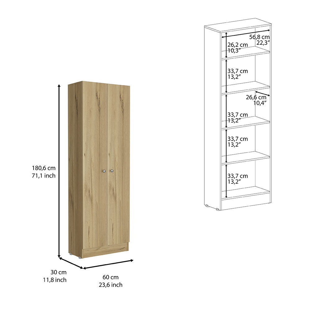 Storage Cabinet Pipestone, Five Shelves, Light Oak Black Wengue Finish Light Oak Particle Board