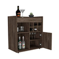 Bar Cabinet Dext, Two Concealed Shelves, Six Wine Cubbies, Dark Walnut Finish Walnut Particle Board