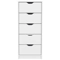 Dresser Kamran, Five Drawer Narrows, White Finish White Particle Board