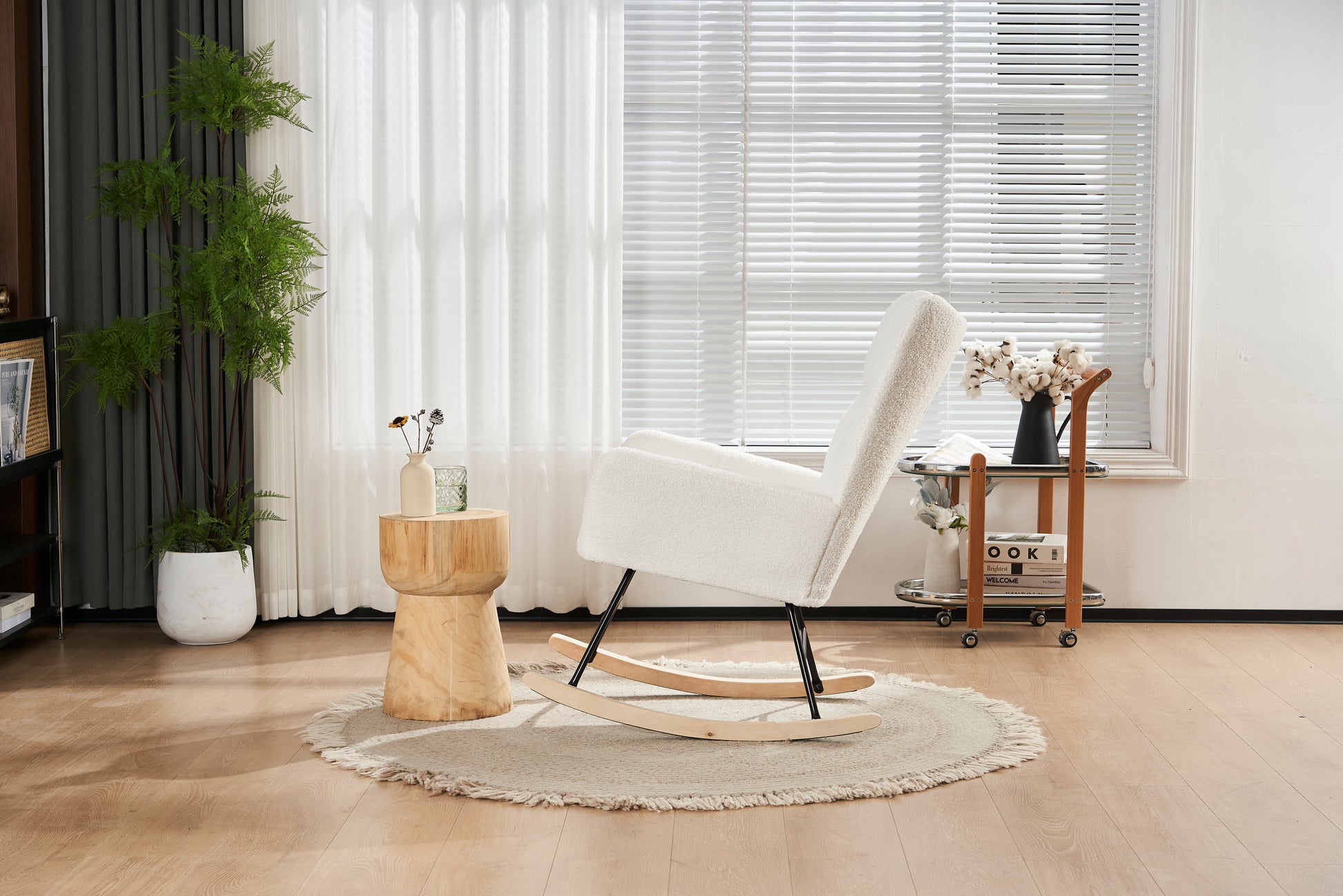 Rocking Chair Nursery, Solid Wood Legs Reading Chair With Teddy Fabric Upholsterednap Armchair For Living Rooms, Bedrooms, Offices, Best Gift,White Teddy Fabric White Primary Living Space Modern Rocking Chairs Polyester