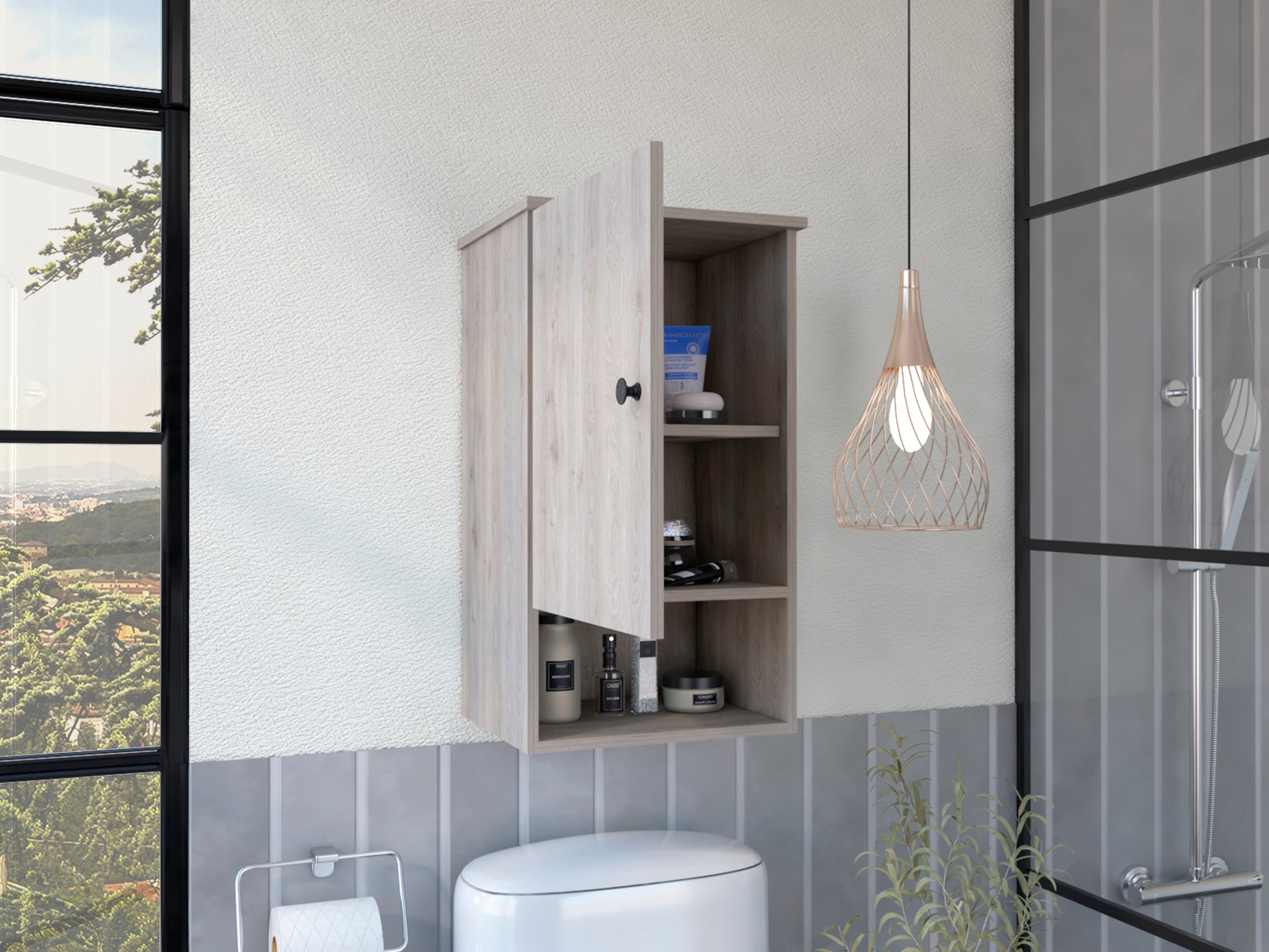 Medicine Cabinet Porto, Two Internal Shelves, Light Gray Finish Light Gray Particle Board