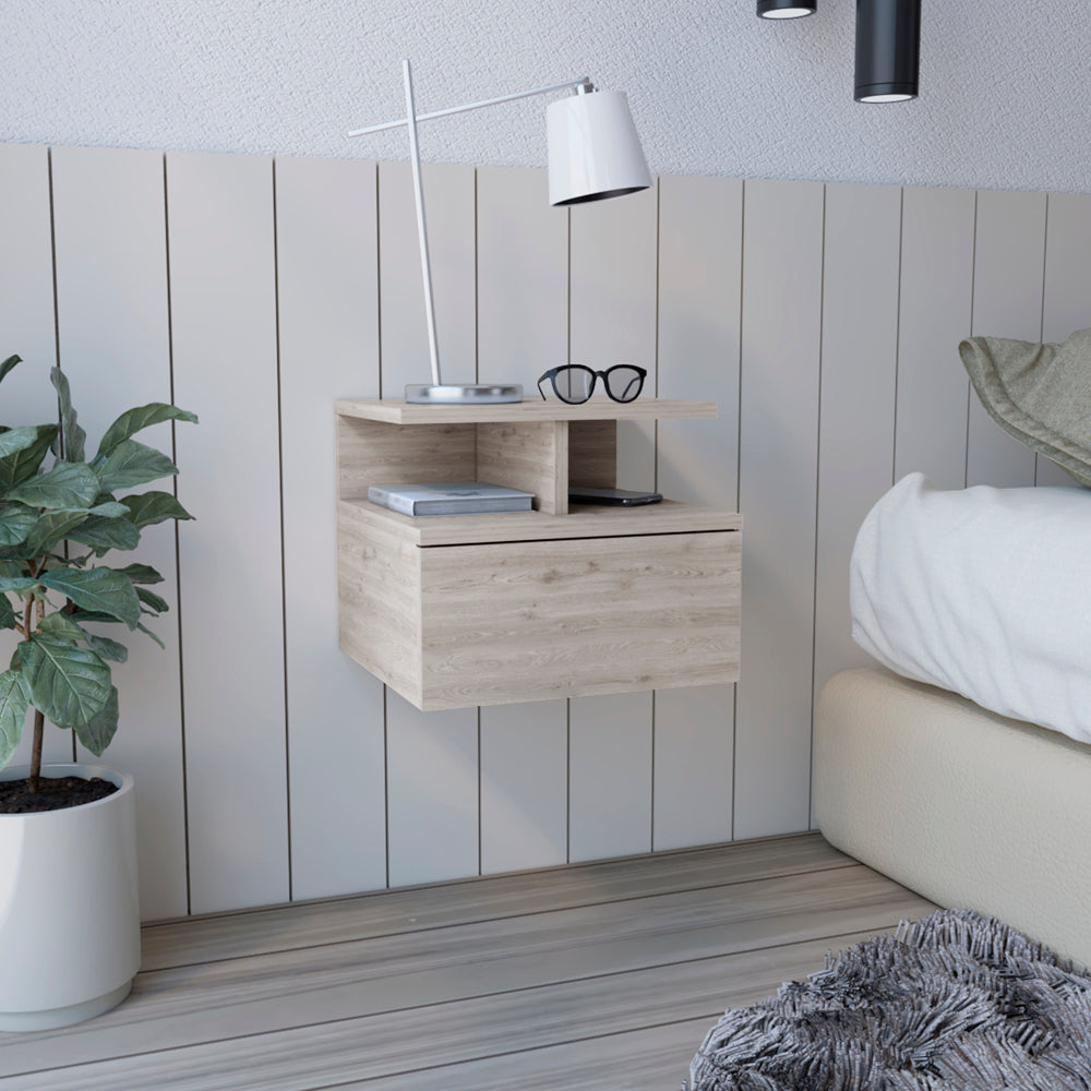 Floating Nightstand Flopini, One Drawer, Light Gray Finish Light Gray Particle Board