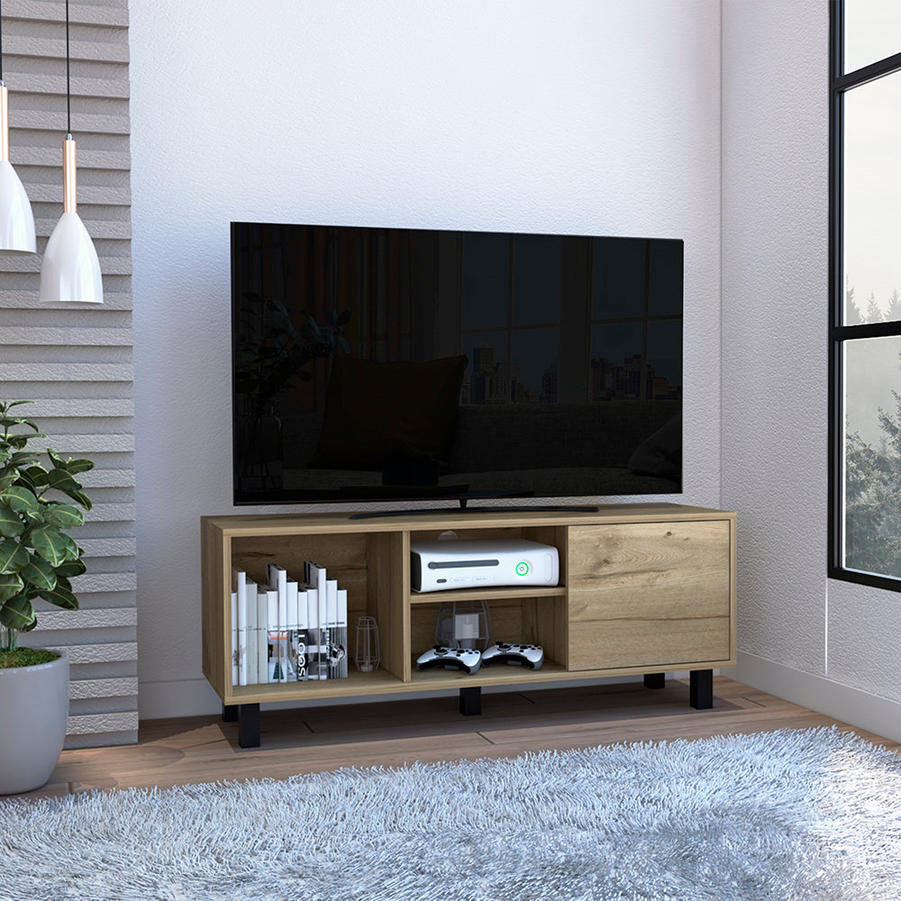 Tv Stand For Tv S Up 43" Three Open Shelves Fredericia, One Cabinet, Light Oak Finish Beige 40 49 Inches Particle Board