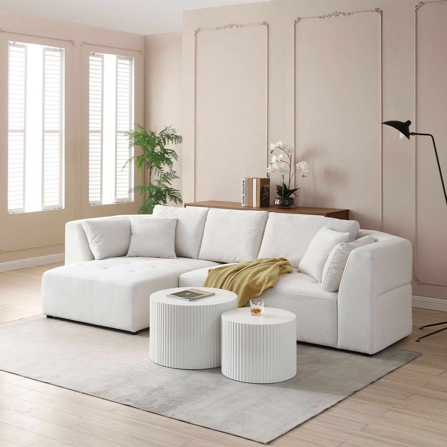 L Shape Sectional Sofa, Beige Left Facing Chaise Beige Fabric