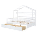 Wooden Full Size House Bed With 2 Drawers,Kids Bed With Storage Shelf, White White Wood