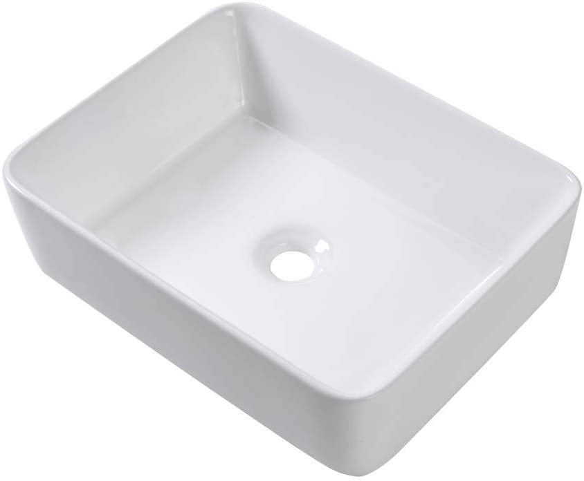 19"X15" Rectangle Vessel Bathroom Sink And Matte Black Single Lever Faucet Combo White Black Ceramic