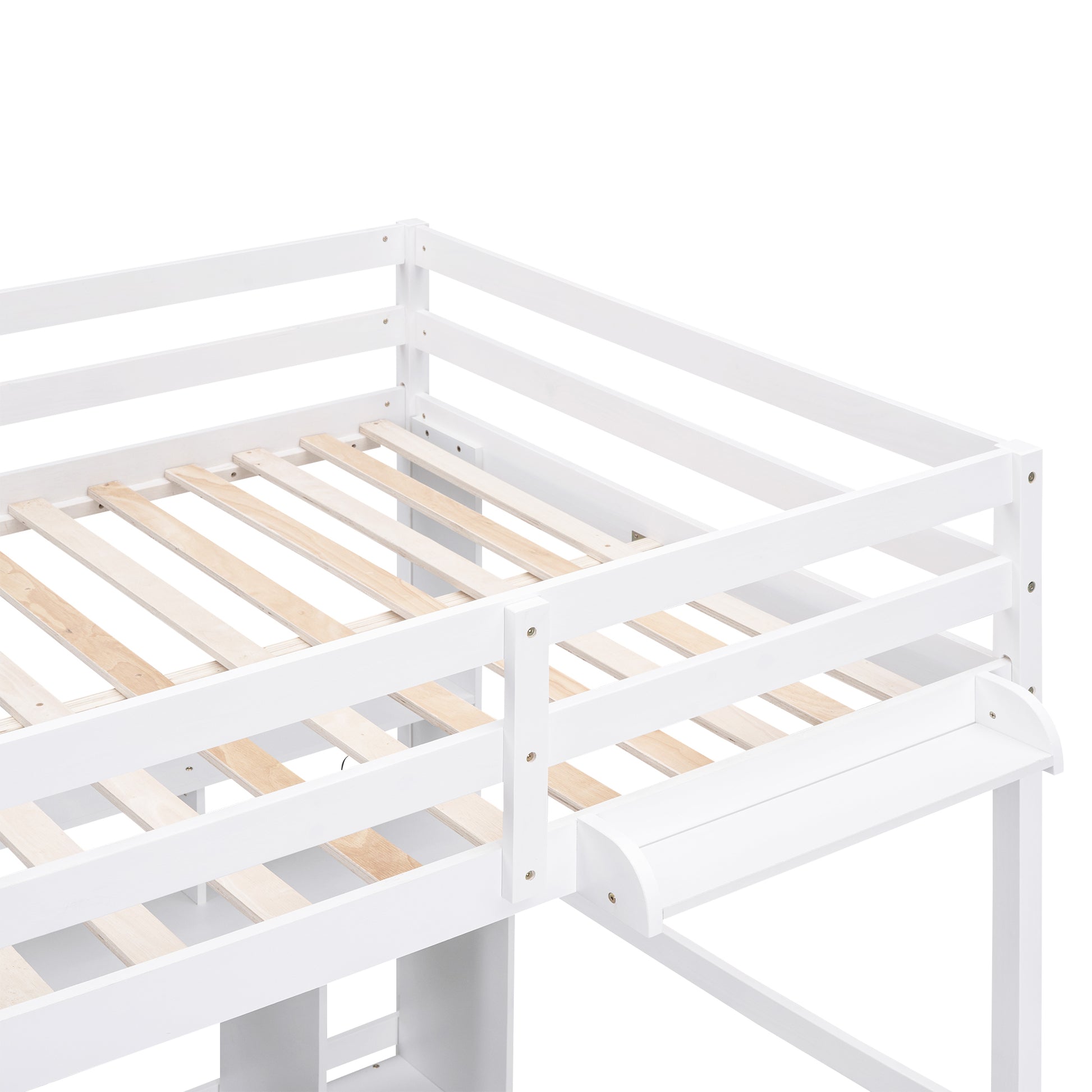 Full Size Loft Bed With Multi Storage Desk, Led Light And Bedside Tray, Charging Station, White Box Spring Not Required Twin White Wood Bedroom Solid Wood Mdf