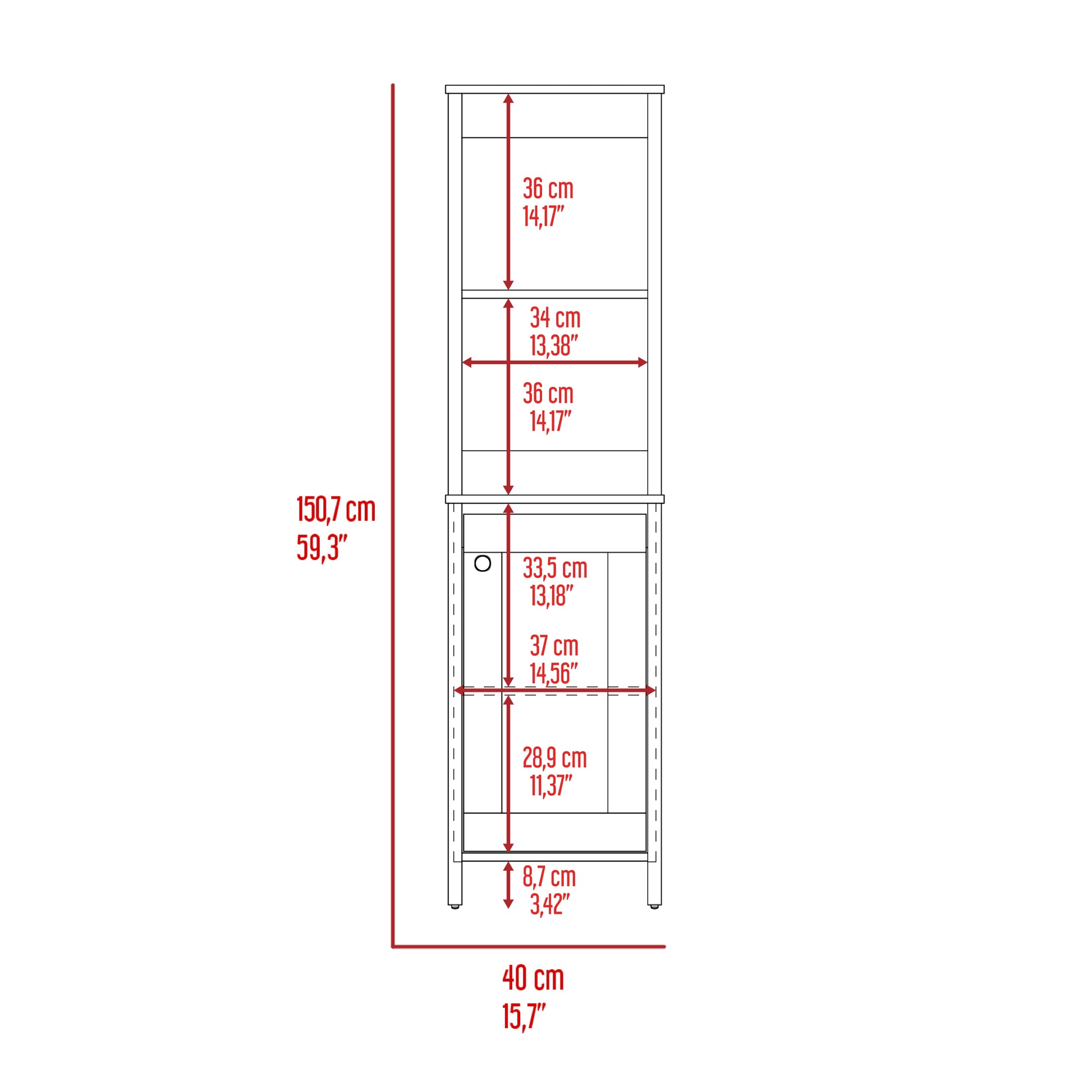 Linen Cabinet Jannes, Two Open Shelves, Single Door, Light Oak White Finish Light Oak Particle Board