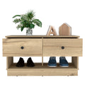 Storage Bench Beji, Lower Shelf, Two Drawers, Light Oak Finish Light Oak Particle Board