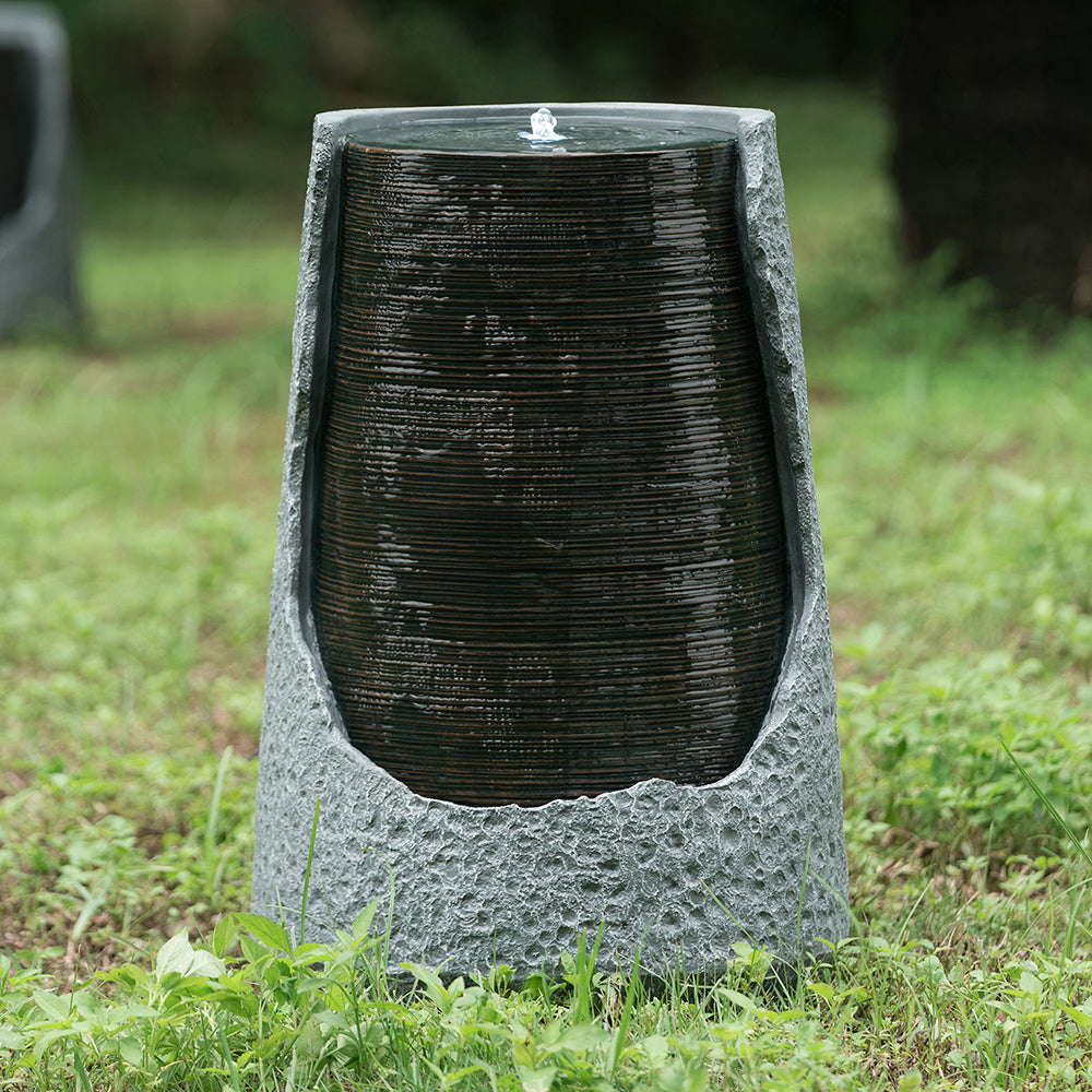 17X17X26" Indoor Outdoor Polyresin Water Fountain, Unique Broken Urn Fountain Chic Dynamic Modern Design With Light For Garden, Lawn, Backyard, Porch Gray Garden & Outdoor Art Deco,Contemporary,Modern Polyresin