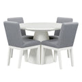 5 Piece Dining Set Retro Round Table With 4 Upholstered Chairs For Living Room, Dining Room Creamy White Cream White Rubber Wood