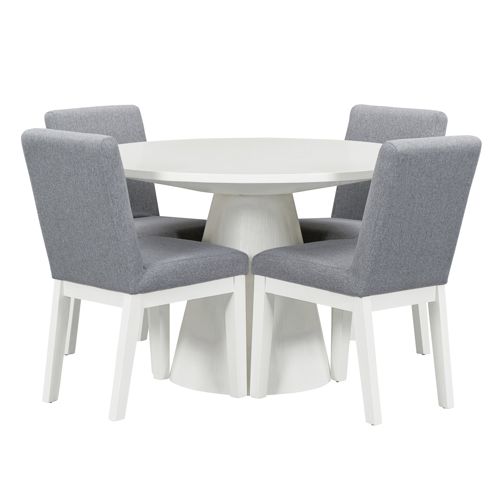 5 Piece Dining Set Retro Round Table With 4 Upholstered Chairs For Living Room, Dining Room Creamy White Cream White Rubber Wood