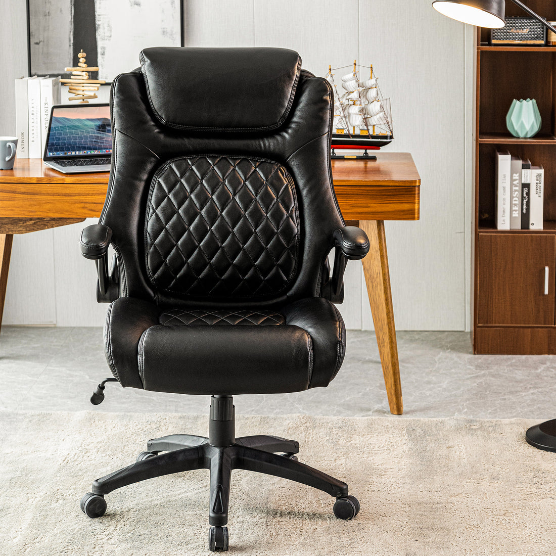 Big & Tall 400Lb Ergonomic Leather Office Chair Executive Desk Chair Metal Black Office Foam American Traditional,Antique,Luxury Handle Office Chairs Solid Back Foam Adjustable Height Leather