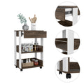 Kitchen Cart Coron With Drawer, Three Tier Shelves And Casters, White Dark Walnut Finish White Walnut Particle Board