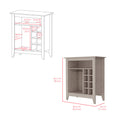 Bar Cabinet Castle, One Open Shelf, Six Wine Cubbies, Light Gray Finish Light Gray Particle Board