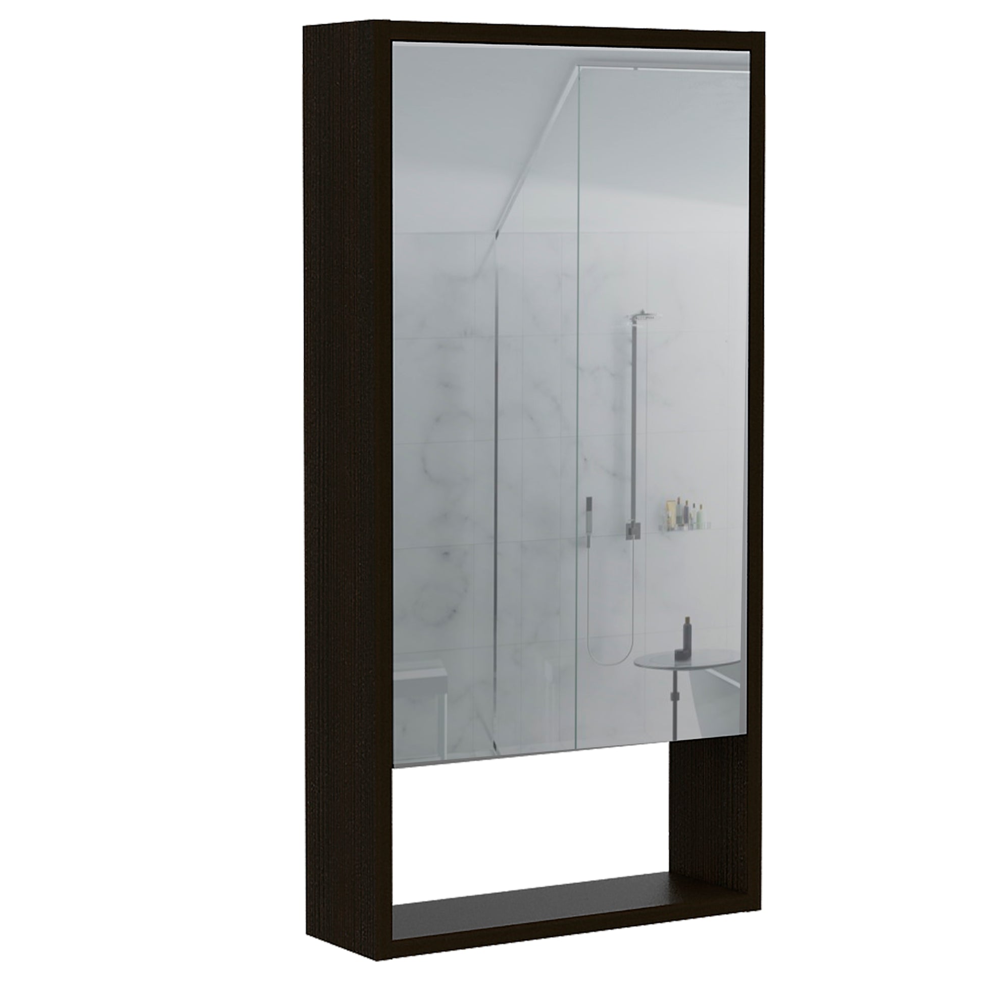 Medicine Cabinet Irvine, One External Shelf, Black Wengue Finish Black Particle Board