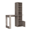 Computer Desk With Single Door Cabinet And 4 Tier Shelf Bicknell, Light Gray Finish Light Gray Particle Board