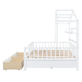 Wooden Full Size House Bed With 2 Drawers,Kids Bed With Storage Shelf, White White Wood