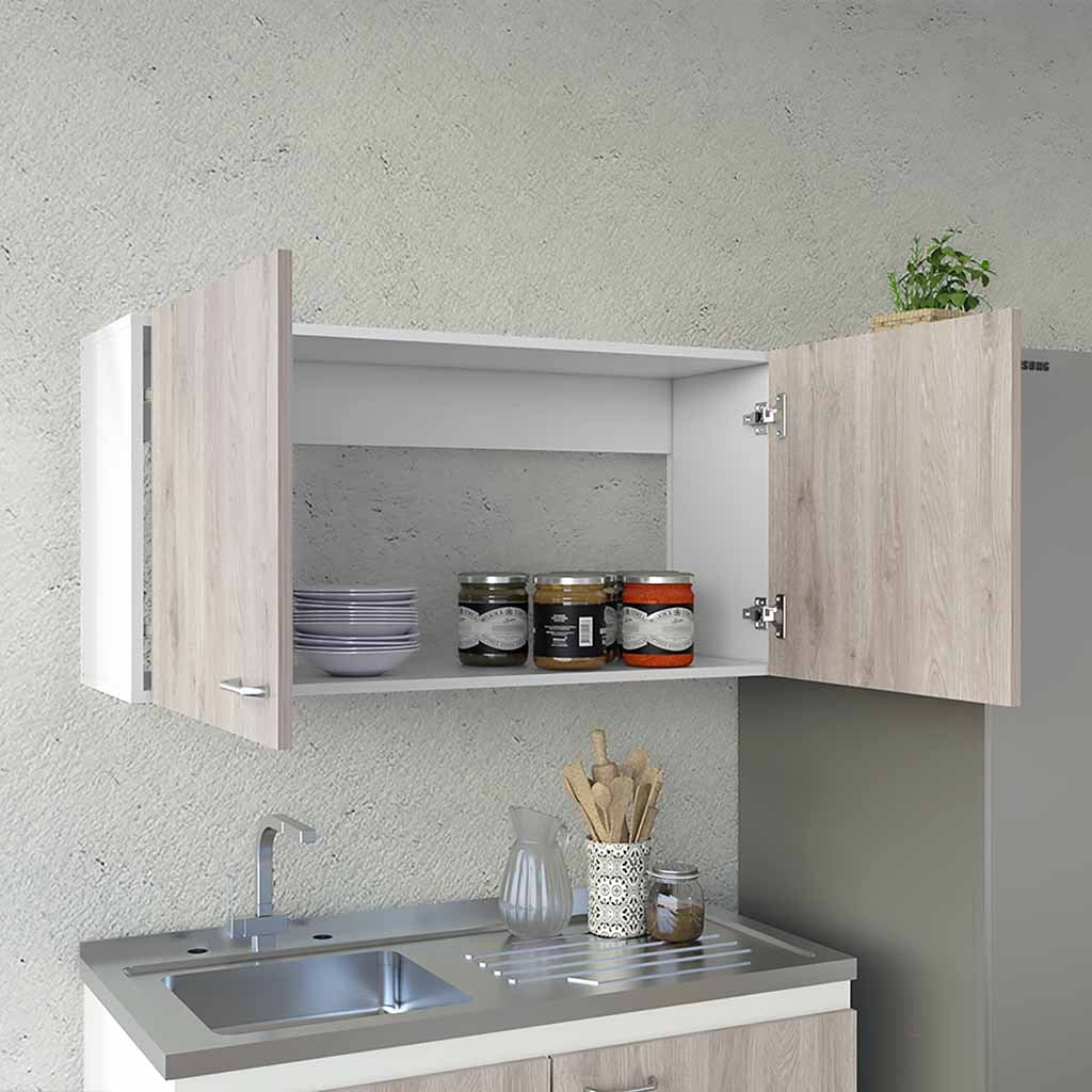 Wall Cabinet Toran, Two Shelves, Double Door, White Light Gray Finish White Particle Board