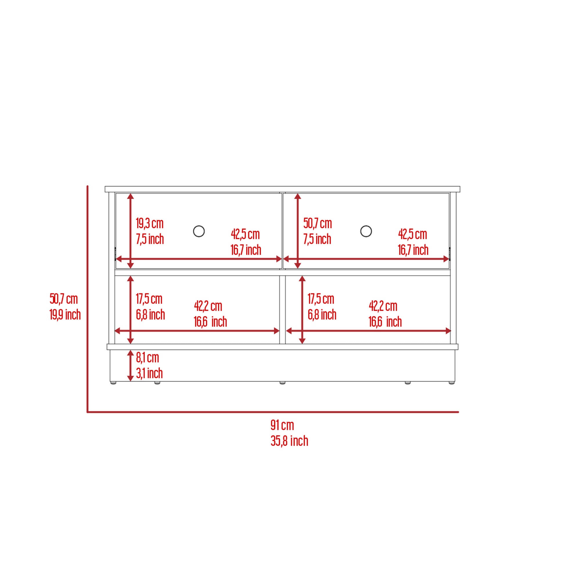 Storage Bench Beji, Lower Shelf, Two Drawers, Light Oak Finish Light Oak Particle Board