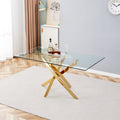 Tempered Clear Glass Golden Leg Dinning Table 63