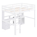 Full Size Loft Bed With Multi Storage Desk, Led Light And Bedside Tray, Charging Station, White Box Spring Not Required Twin White Wood Bedroom Solid Wood Mdf