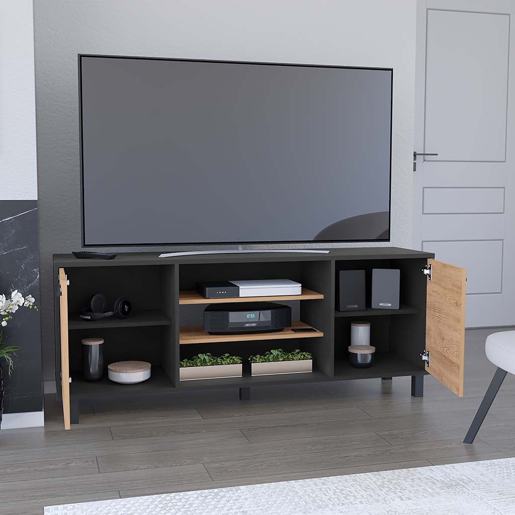 Tv Stand For Tv S Up 55" Washington, Four Shelves, Black Wengue Pine Finish White Particle Board