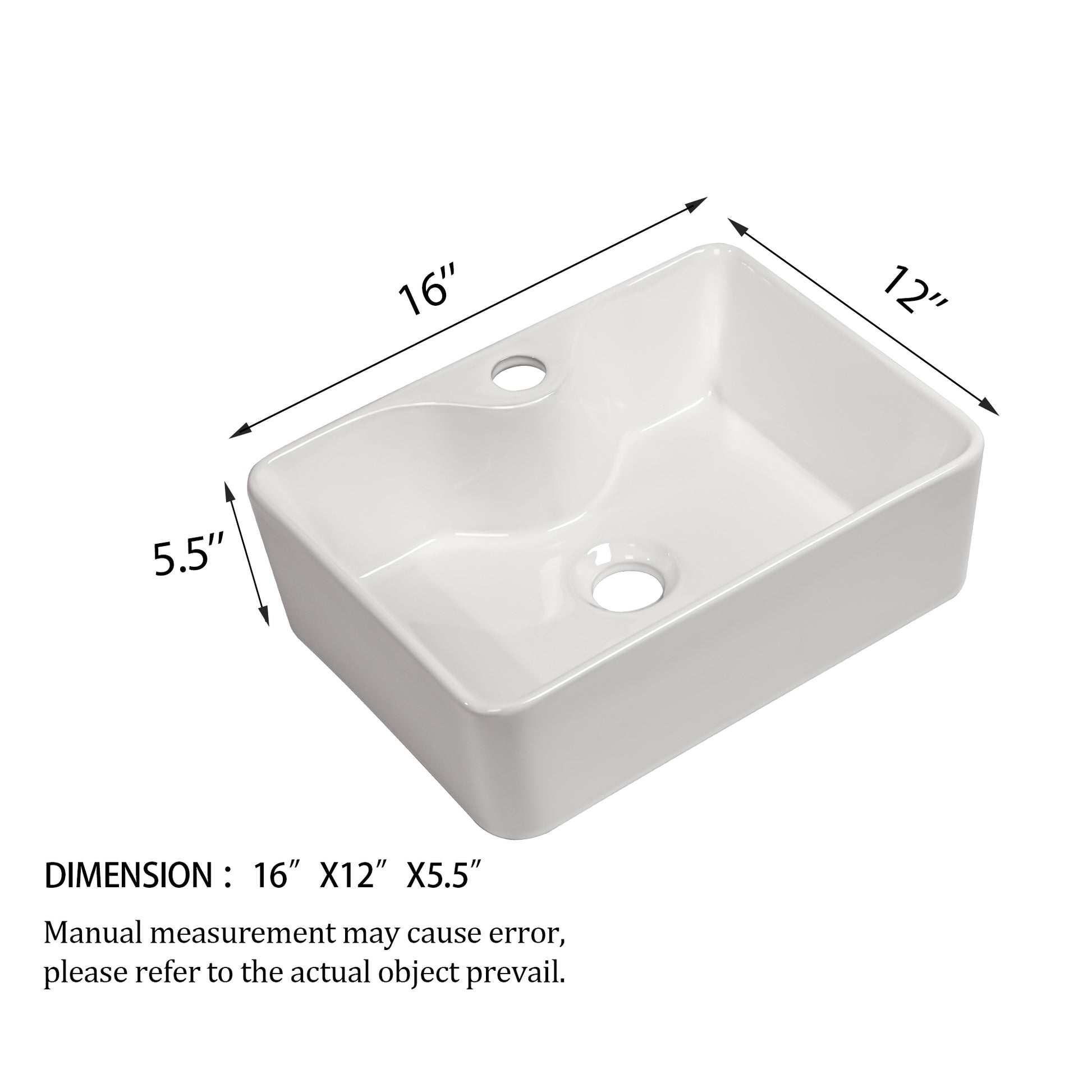 16"X12" White Ceramic Rectangular Vessel Bathroom Sink White Ceramic